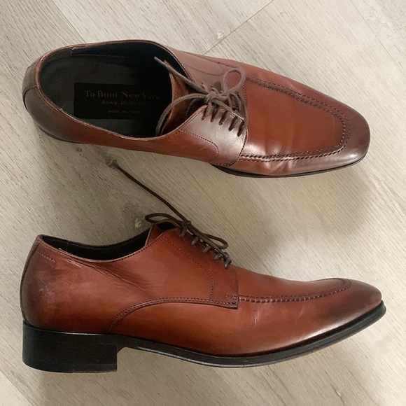 To Boot New York Adam Derrick Aldo Cognac Apron Vamp Derby‎ Dress Shoes Size 8.5 - Picture 1 of 15